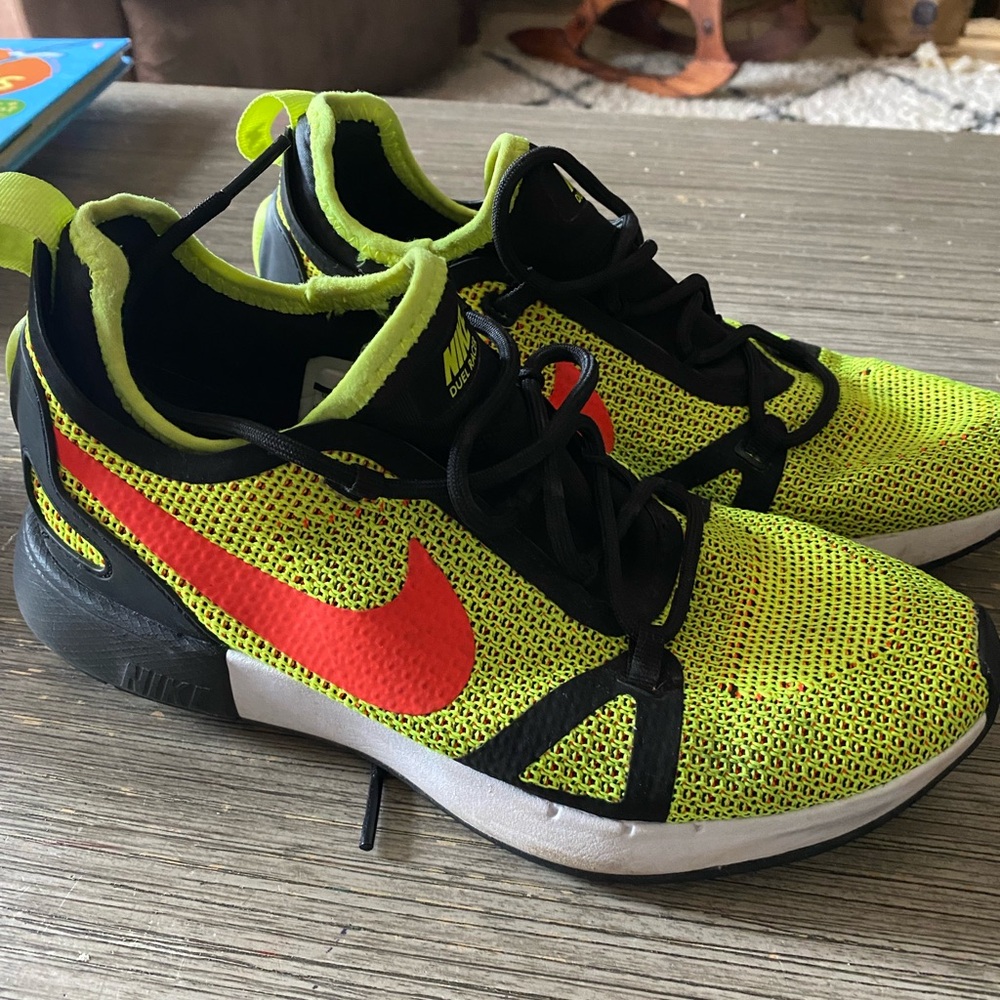 Nike Neon Green and orangish Red Athletic Shoes. Worn a few times.